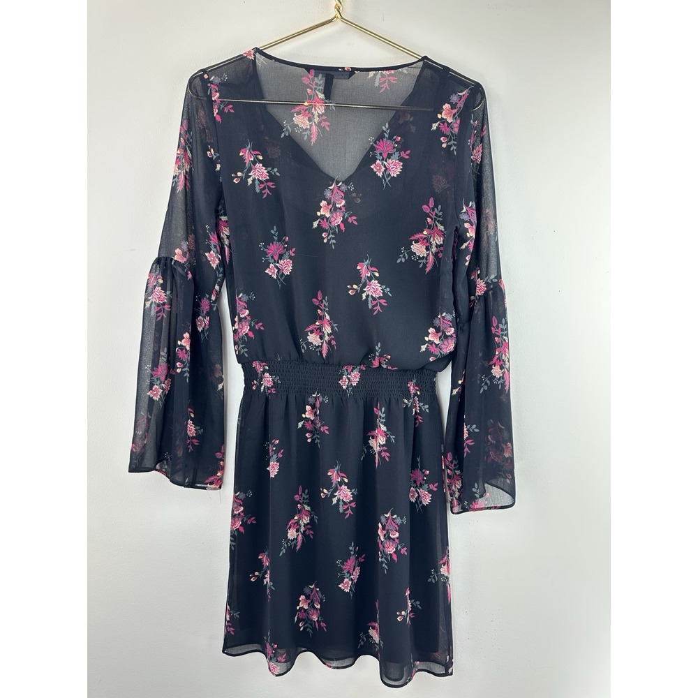 ✨2/$20 White House Black Market Floral Bell Sleeve Dress XS Dark Romantic *Flaw - Picture 11 of 13